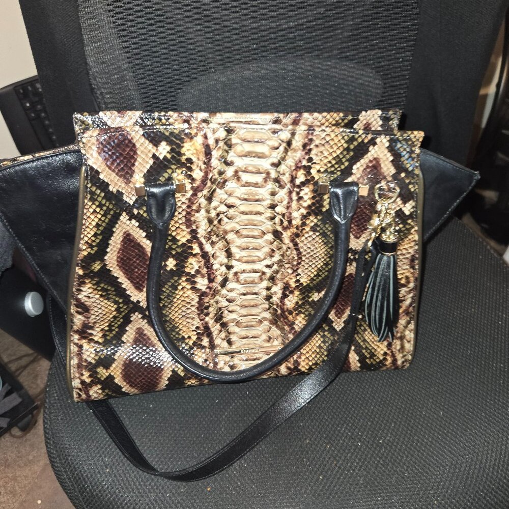 Brahmin Priscilla Satchel Travertine Ballington Snake Leather Shoulder Bag